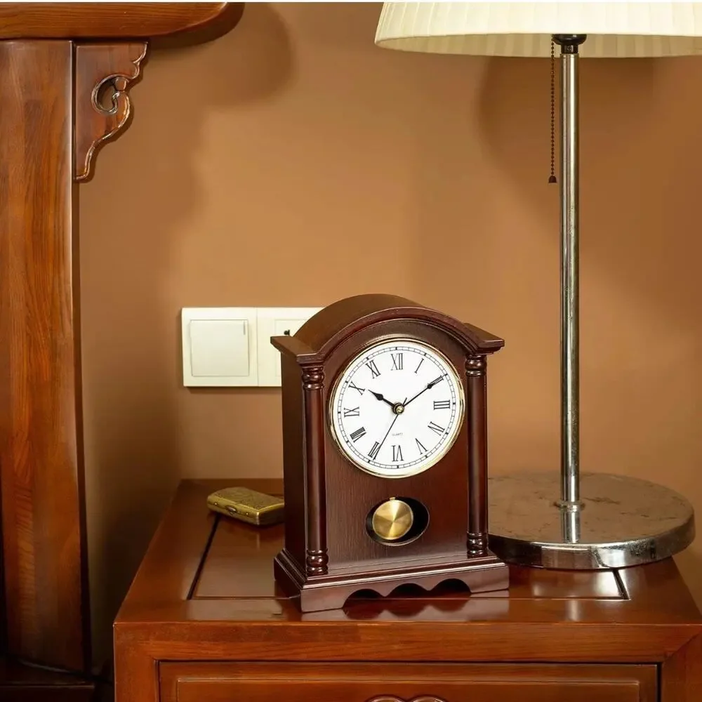 Classic Grandfather Mantel Clock for Living Room Elegant Wooden Finish Gold-Tone
